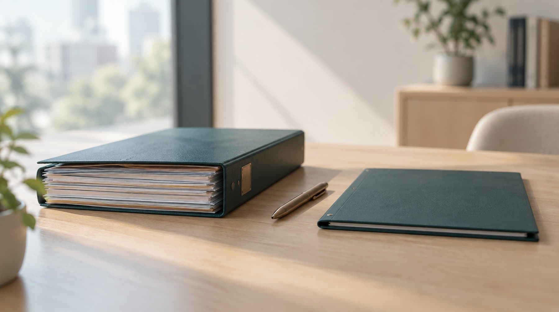 Two folders of different thickness side by side on a desk